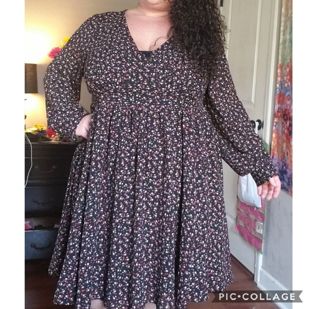 Torrid Black Floral Dress Long Sleeve Size 20